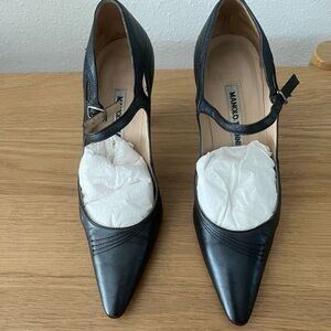 Manolo Blahnik navy blue shoes.